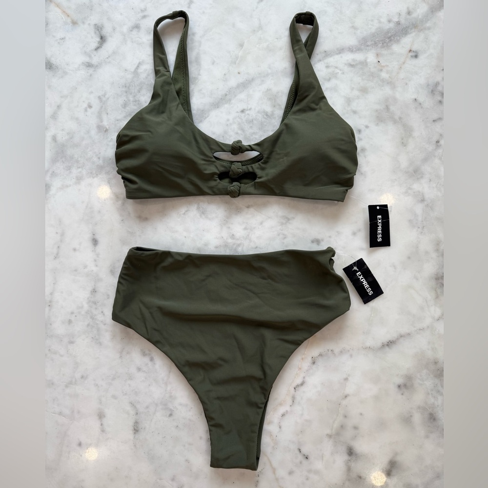EXPRESS Swim Bikini Set in Green Small Top and XS Bottoms High Waisted New